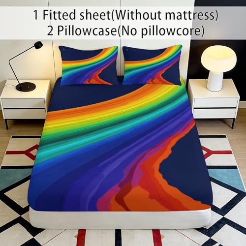 Drap housse 3D imprimé arc-en-ciel lavable en microfibre douce - 3