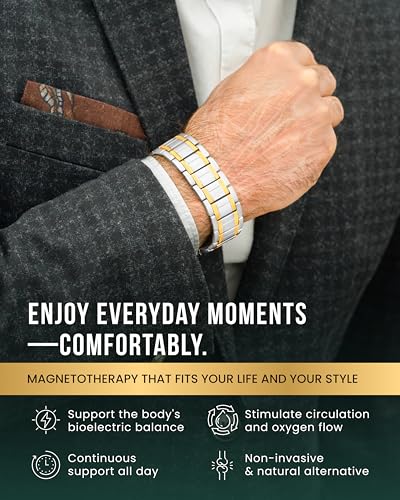 Image of MagnetRX 3X Strength Titanium Magnetic Bracelet - Magnetic Bracelets for Men - Premium Fold-Over Clasp and Adjustable Length with Sizing Tool