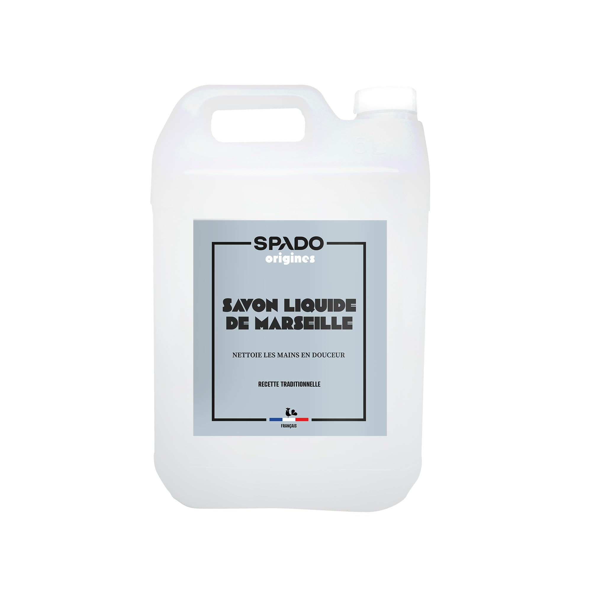 SPADO Origines – Jabón de Marsella líquido – 100% vegetal – Limpia y desengrasa – Suaviza las manos – Con aceite de oliva – 5 L – Fabricación francesa