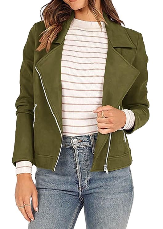 Women's Faux Suede Jacket 2024 Fall Long Sleeve Zipper Lapel Cropped Coat with Pockets Y2K Moto Jackets Outwear3