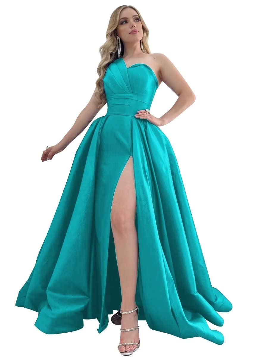 Changuan One Shoulder Satin Prom Dresses For Women Long Ball