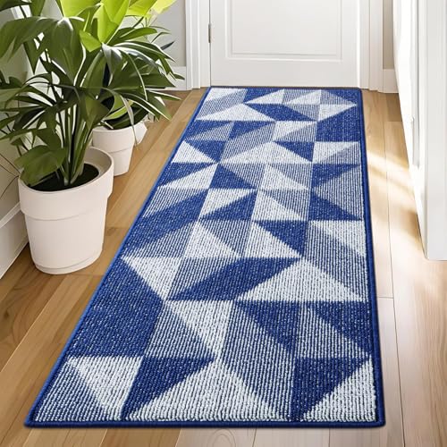 Image of OLANLY Door Mat Indoor Entrance Washable 70x23, Odor-Free Low-Profile Front Back Geometric Doormat, Absorbent Resist Dirt Entry Carpet, Easy to Clean Sturdy Inside Floor Mats for Entryway, Navy