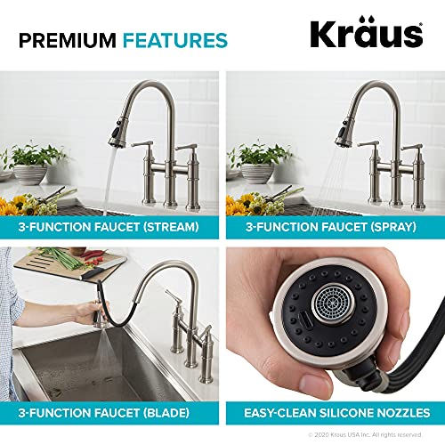 Kraus Allyn Transitional Bridge Kitchen Faucet And Water Filter Faucet Combo In Brushed Gold, Kpf-3121-Ff-102Bg #TOP4