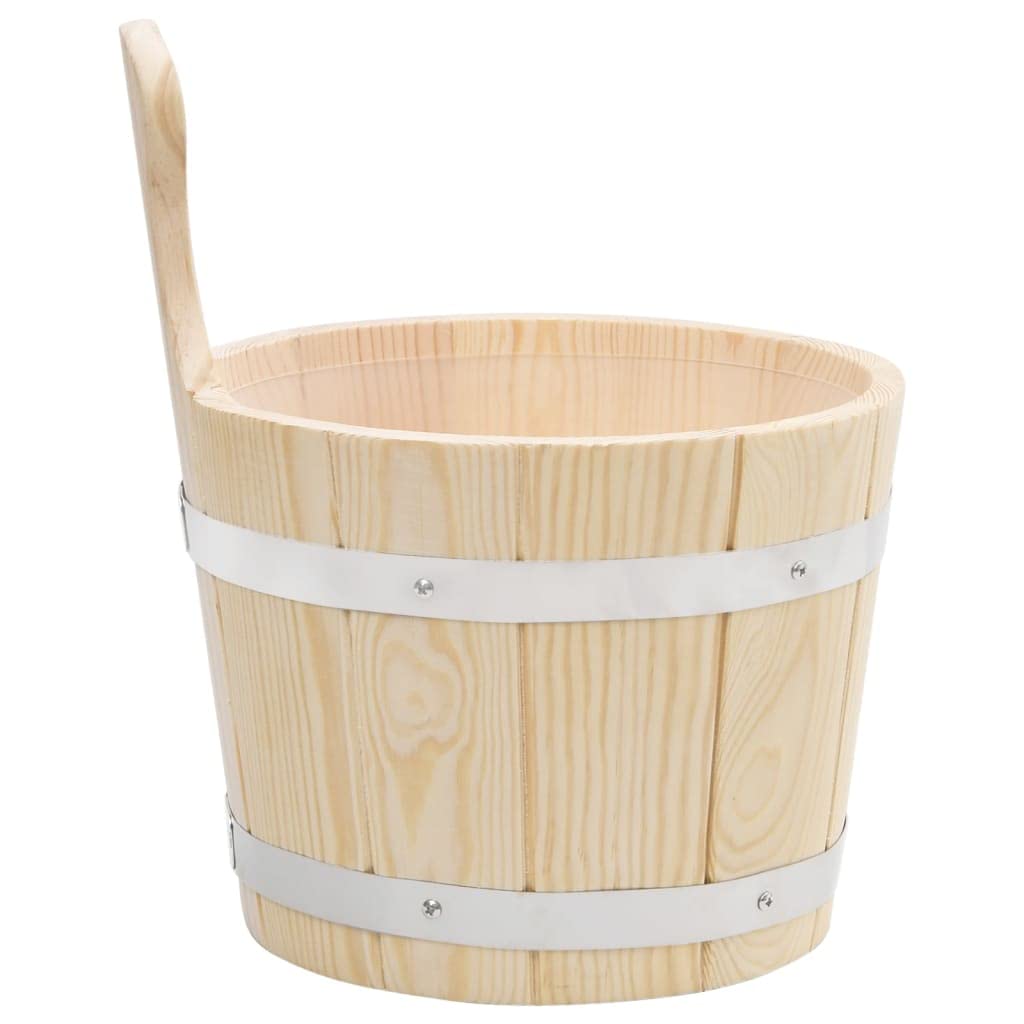 vidaXL Set de Cubeta y Cucharón para Sauna SPA Accesorio Juego Cubo Barril Vapor Baño Mango Relajante Recipiente Madera Maciza de Pino