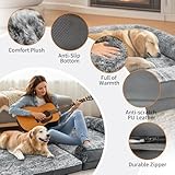 BingoPaw Hundebett für Menschen Hunde: 180x96x10 cm Hundebett für Erwachsene und Haustiere, XXXL faltbar orthopädisches Hundebetten in Menschengröße mit waschbarem PV-Samtbezug PU-Leder, grau