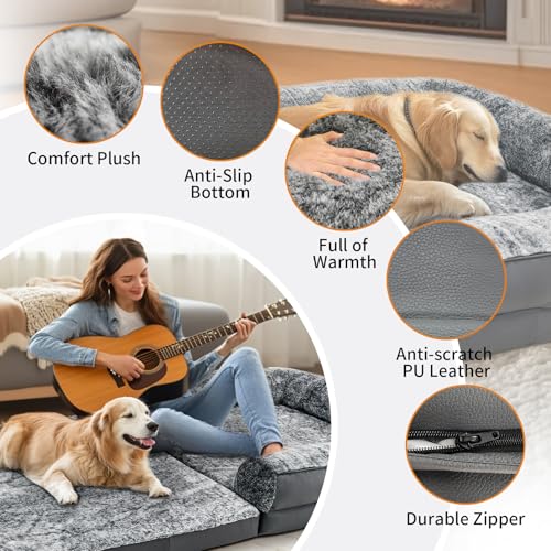 BingoPaw Foldable Human Dog Bed: Orthopedic Memory Foam Human Sized Dog Bed, Waterproof Pet Bed for People, Faux Fur Pet Couch for Adult Grey 180x95x28cm - Image 5
