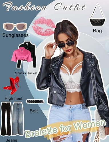 Image of Avidlove Lace Bralette for Women V Neck Camisoles Adjustable Strap Two Layer Crop Top Bustier Tops