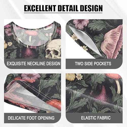 ALAZA Skull Flowers Mushroom Pajama Set Short Sleeve Sleepwear Soft Lounge Nightwear4