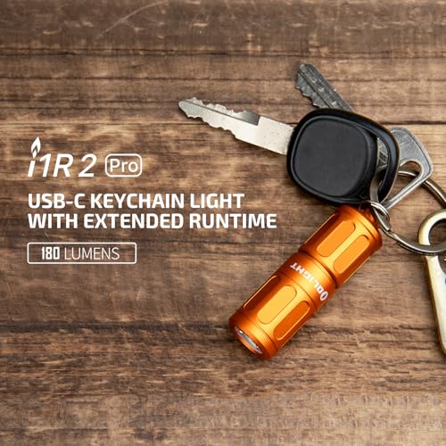 Image of OLIGHT I1R 2 Pro Eos 180 Lumens EDC Rechargeable Keychain Flashlight, Powered by Built-in Rechargeable Battery with Type-C USB Cable, Slim Mini Handheld Light for Everyday Carry (Capsule Orange)