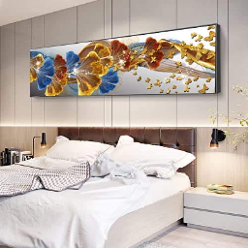Toile ginkgo biloba doré décoration murale grand format pour salon chic