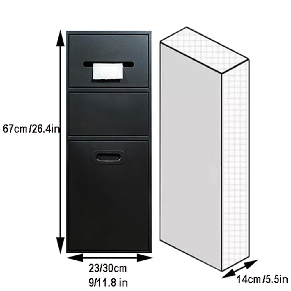 Estante de ducha rectangular blanco con armario de almacenamiento impermeable y soporte de papel higiénico para accesorios de cocina y baño, 23 x 67 x 14 cm