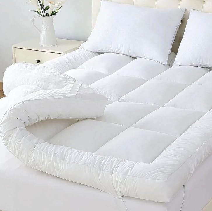 10cm Extra Thick Quilted Mattress Topper Double – Hotel Quality, 1200GSM Microfibre Fill, Box-Stitched Orthopaedic Support for Back Pain, Soft & Breathable, Anti-Allergy