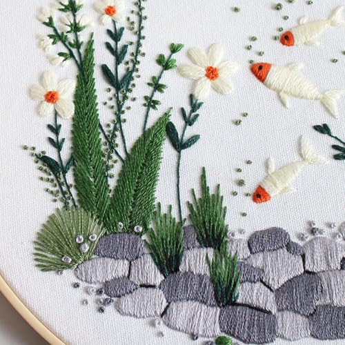 Image of GLTAYLMY Fish Embroidery Kit for Beginners Adults,3 Set Cross Stitch Kits with 1 Plastic Embroidery Hoops,Needles and Color Threads,Needlepoint Kit for Hand Embroidery Starter