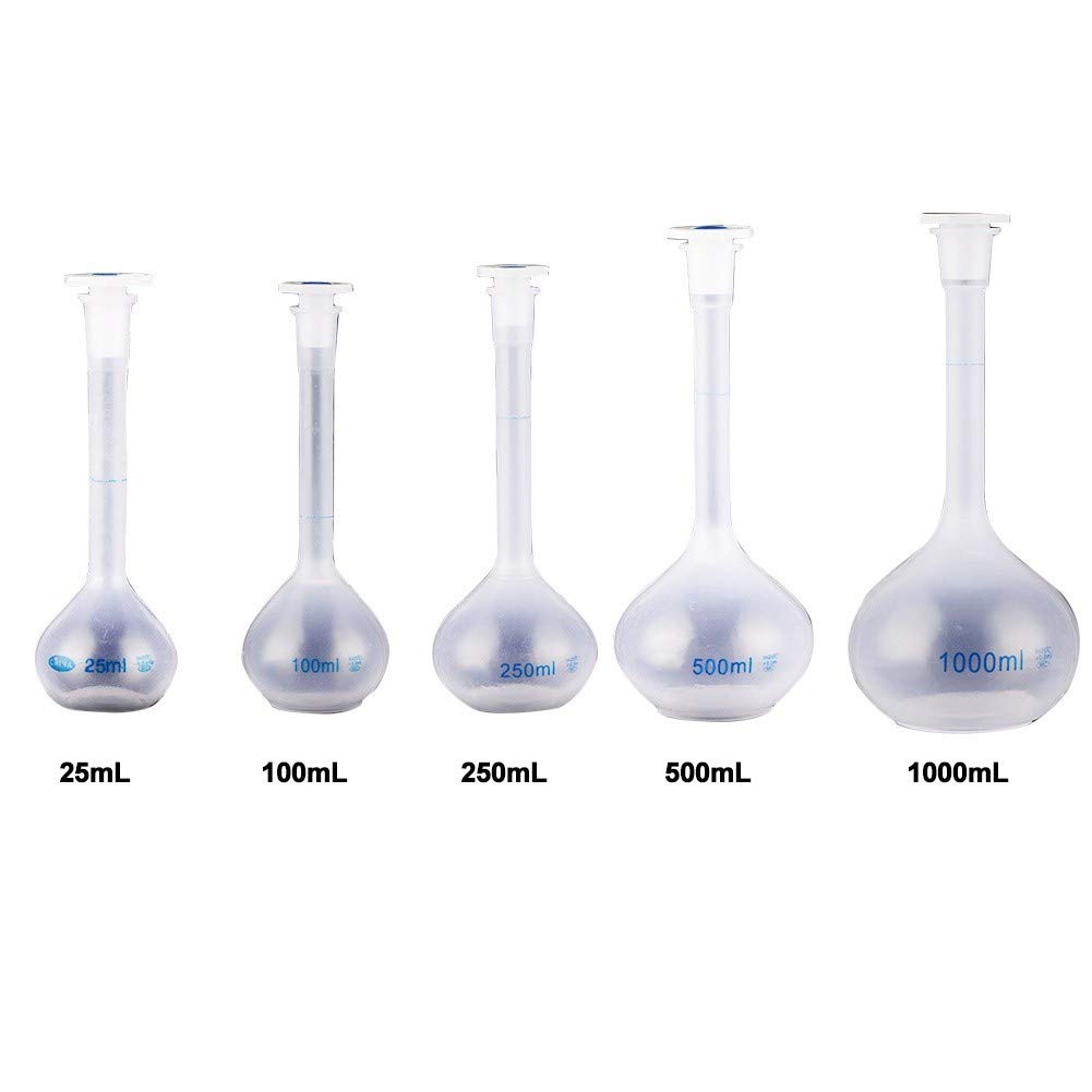 MaGiLL Stück - 500 ml Labor-Messkolben aus Kunststoff mit Bodenstopfen, schmaler Flaschenhals, Flacher Boden, Labor-Chemie-Messflasche (Kapazität: 500 ml)
