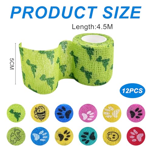 Lixiluxia 12 Rollen Selbstklebender Verband, Gipsbinden Selbstklebend, Elastische Binde, Selbsthaftende Bandage Hund Vet, Fixierbinde, Haftbandage, Pferd Bein Klebeverband, 5cm*4,5m per Rollen