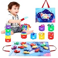 Kssvzz Montessori Toys for 1 Year Old, 10 in 1 Fabric Fishing Game for Kids with Stacking Cups, Toddler Toys for 1 2 3 Years Old Boys Girls, Colour Sorting, Number Counting, Shape Learning Baby Gifts