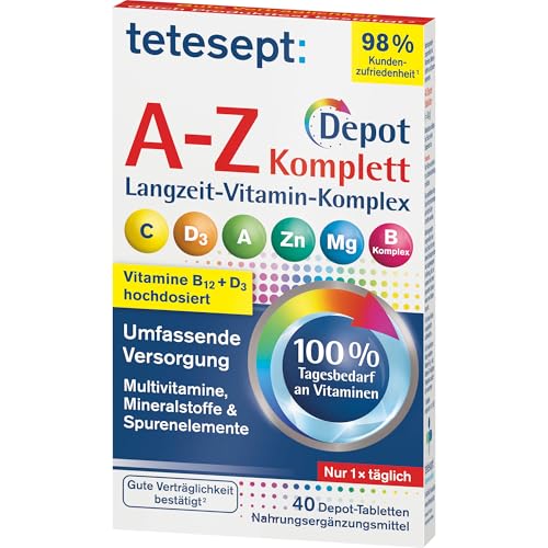 tetesept Vitamin A-Z Depot Tabletten - Nahrungsergänzungsmittel für eine umfassende Versorgung an Vitaminen, Mineralstoffen und Spurenelementen - 40 Depot-Tabletten