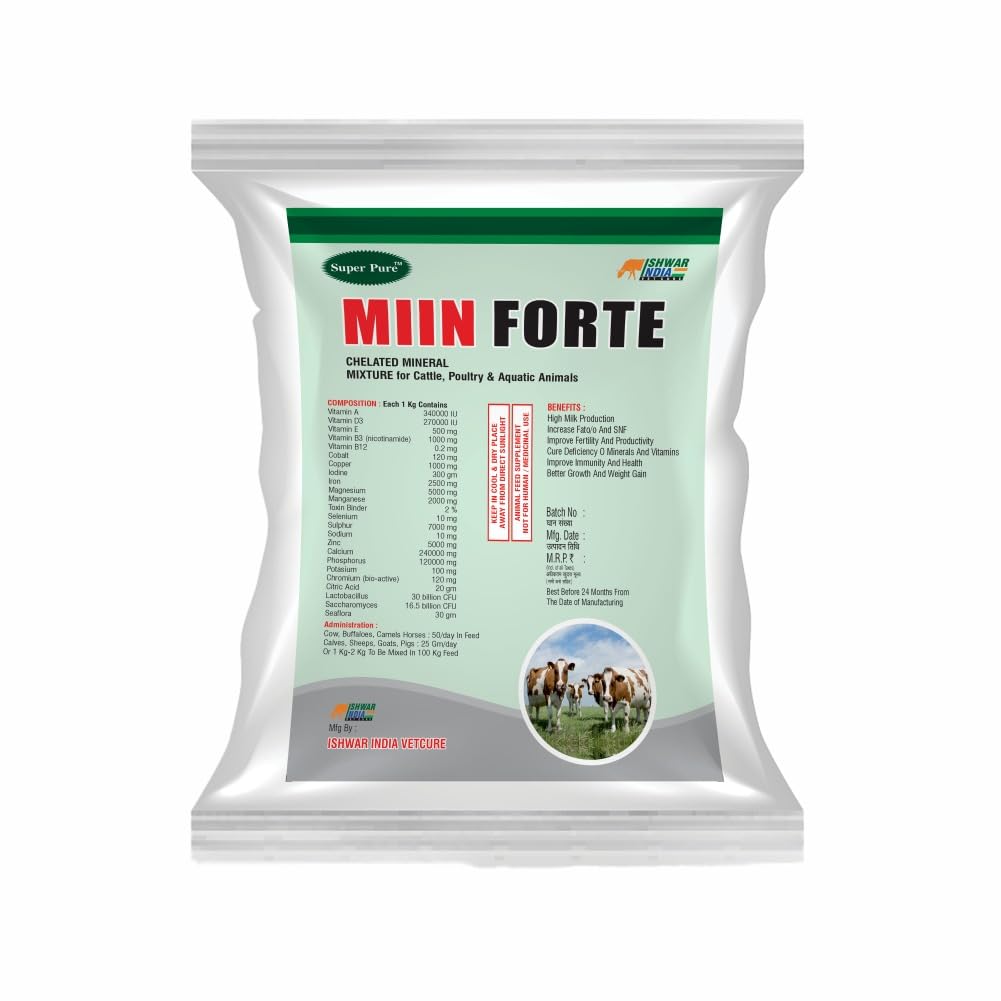 Super Pure MIIN Forte 5Kg Pouch Pack | Mineral Mixture Powder for Cattle, Buffaloes, Goats & Sheep | Boosts Milk Yield, Growth, Immunity Booster | Powerful Chelated Minerals Mixture