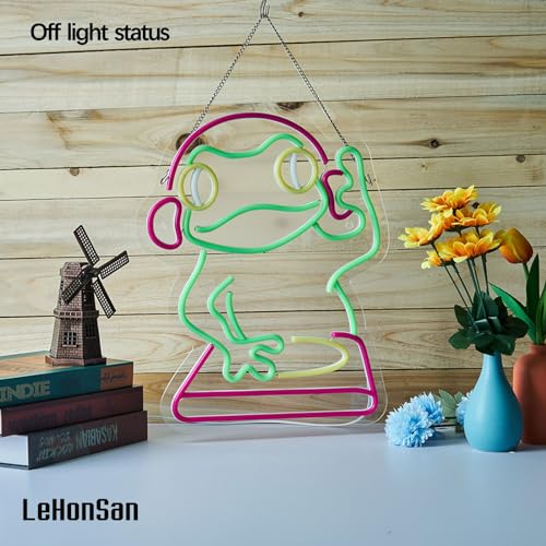 Image of DJ Frog Neon Sign for Wall Decor, Scratch Frog Dimmable LED Neon Light Sign for Gaming Room Decor Wall Art Birthday Gift Men Cave 16.46 * 12.60 Inches, USB Powered.