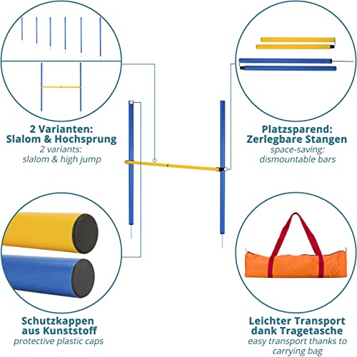 valuents Slalom Stangen mit Hürde in blau – Agility Set für Hunde – Hundetraining Zubehör – Fußball Traininigsset