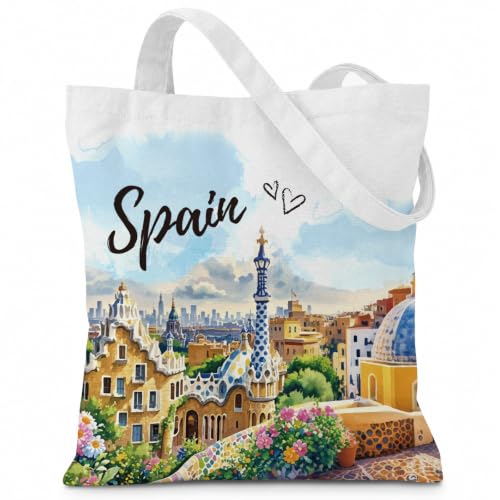 Sitsink Spain Gift Tote Bags - Vintage Spain Landscape Canvas Tote Bag Spanish Vacation Gifts for People Who Travel Ideal Trip Gift Handbags for Women Travel Birthday