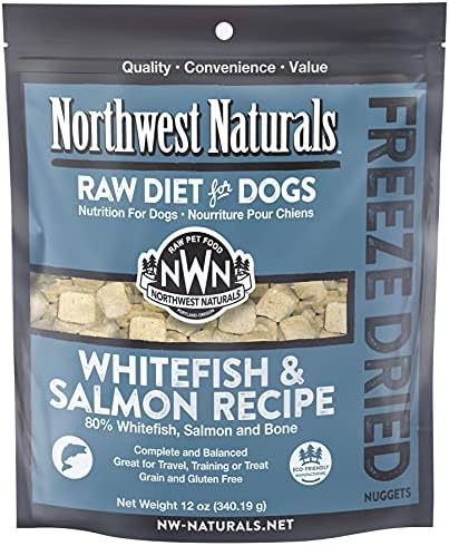 Northwest Naturals Freeze Dried Raw Diet for Dogs Freeze Dried Nuggets Dog Food – Whitefish and Salmon – Grain-Free, Gluten-Free Pet Food, Dog Training Treats – 12 Oz.