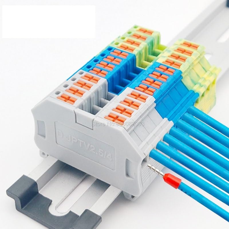 10Pcs PTV 2.5 DIN Rail Terminal Block Side-Entry Push-in Connection 2.5mm² 26-12AWG Cable Wiring Electrical Wire Connector(PTV2.5-Green)