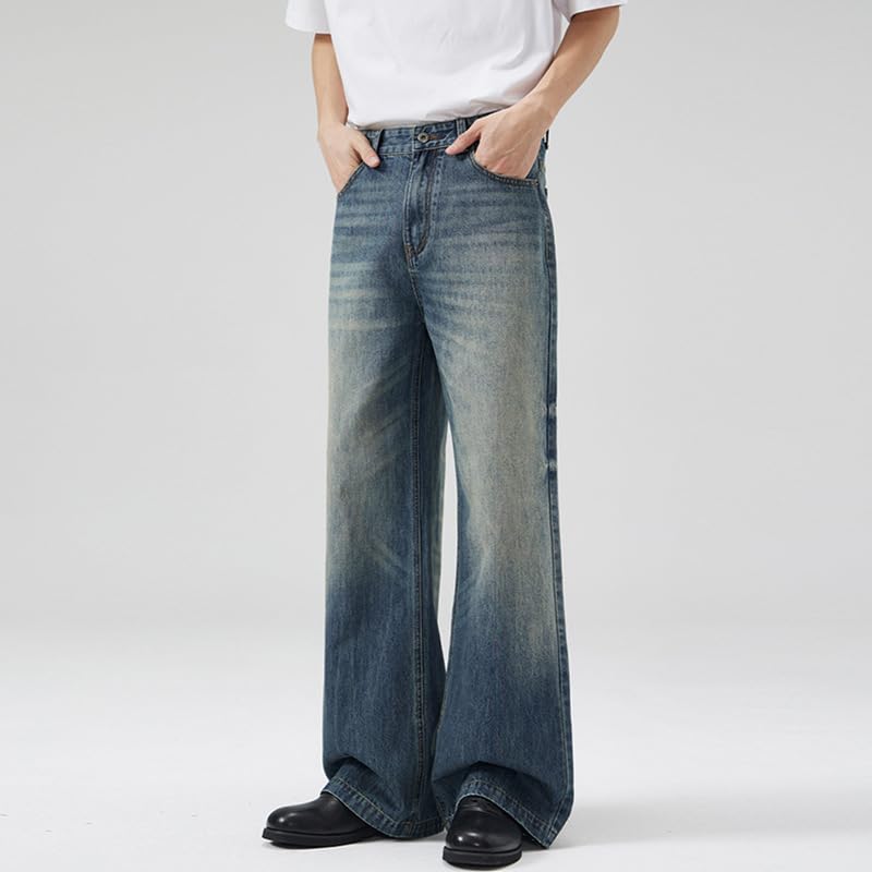 Men's Jeans A-line Vintage Elastic Waist Straight Leg Spring Denim Pants2