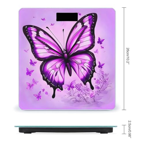 Báscula digital de baño morada con diseño de mariposas miniatura 2