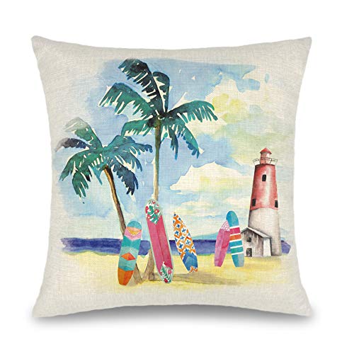 Binfemcy Summer Beach Pillow Covers Hawaii Tropical Decorative Throw Pillows Coconut Palm Tree Nautical Cushion Case for Home Décor Outdoor Patio Couch, 18x18 inch Set of 4 - Image 8