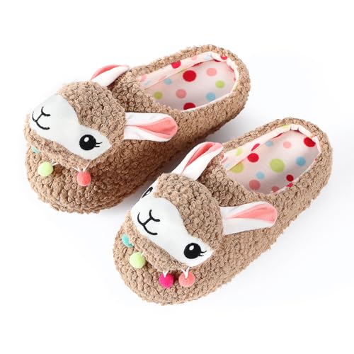 Image of Cute Animal Slippers - Soft Fuzzy Alpaca & Llama Memory Foam for Women - Indoor Warm Non-Slip Bedroom Slippers