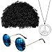 Gejoy Hippie Kostüm Set Mode Afro Perücke Sonnenbrille Frieden Zeichen Halskette für 50/ 60/ 70s Thema Party (Schwarz)