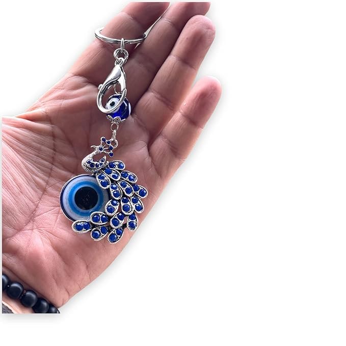 kps Peacock Evil Eye Keychain Crystal Alloy Peacock Pendant Keyring for Men & Women, Blue Nazar Charm, Multicolor, Pack of 1, Decorative Key Accessory for Bags, Car & Home Keys-picture-45