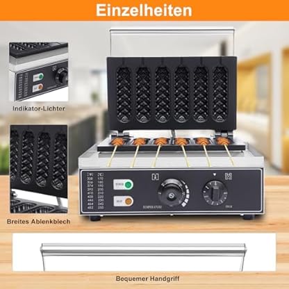 MEHOOSPVN 1500W Edelstahl Elektrische Waffeleisen Kommerzielles Waffelgerät Corn Dog Stiel Waffeleisen Waffel am Stiel Küchengeräte Waffeln Am Stiel Waffle Maker Backt 6 Waffeln/Hot Dogs in 5 Minuten – Bild 4
