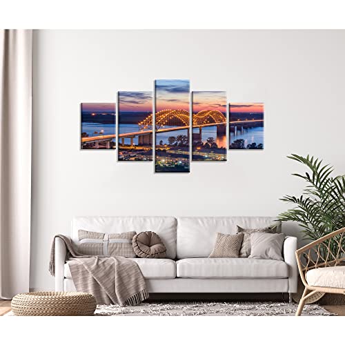 Memphis Skyline Canvas Wall Art, Hernando De Soto Bridge Art Wall Decor, Tennessee City Cityscape Posters With Frames Ready To Hang(60''Wx32''H) #TOP2