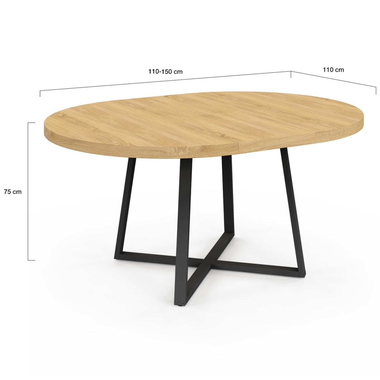 IDMarket - Ausziehbarer runder Esstisch Selma 4-8 Personen Holz und Schwarz 110-150 cm