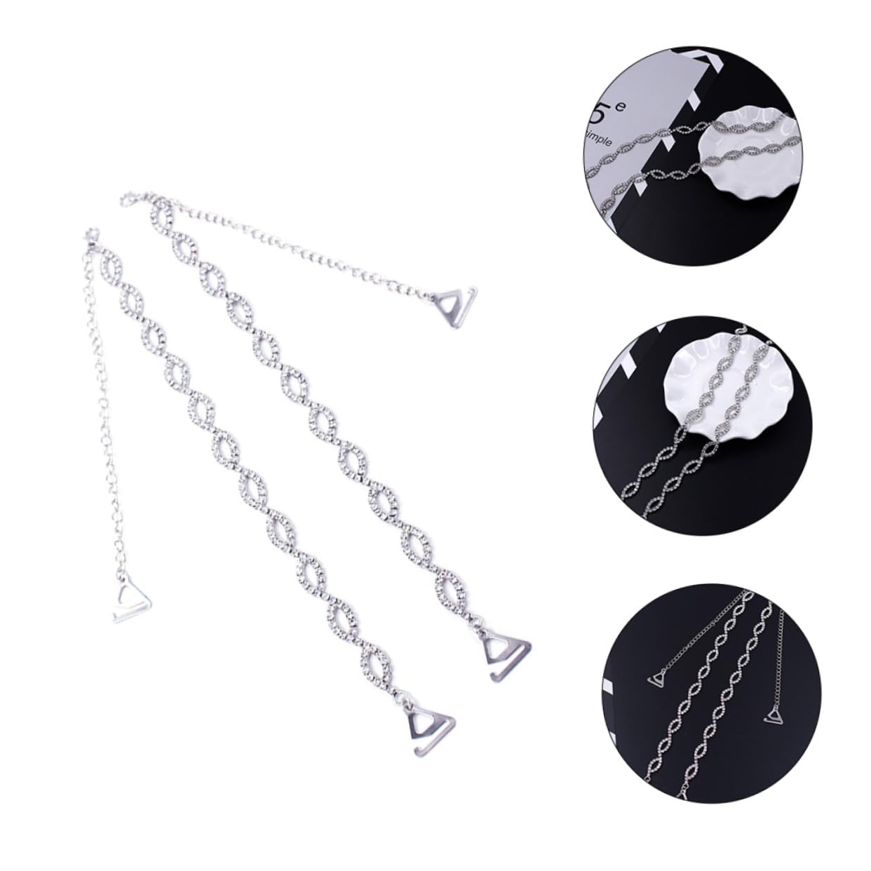 FRCOLOR Spalline Reggiseno Gioiello Argento in Metallo con Pietre Luccicanti, Stile Lucido e Chic, Accessori Intimo per Donna