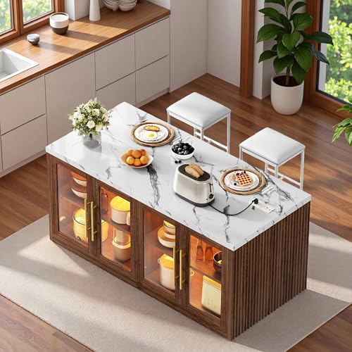 Homiflex Kitchen Island with Storage, Imitation Marble Island Table with