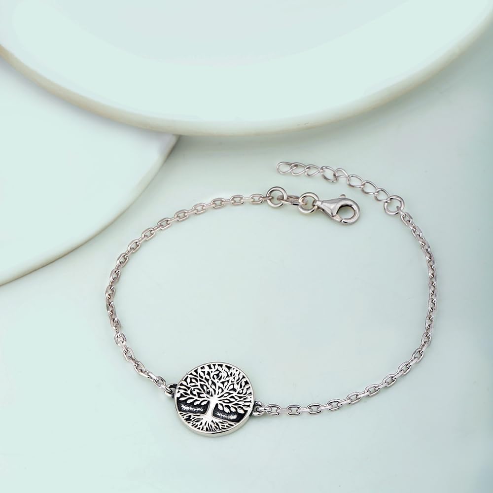 Vanbelle Sterling Silver Jewelry - Oxidized and Rhodium Plated with 925 Stamp - Tree of Life Bracelet - Beautifully Handmade for Men and Women - 16.5cm Long + 2.5cm Extender - Image 5