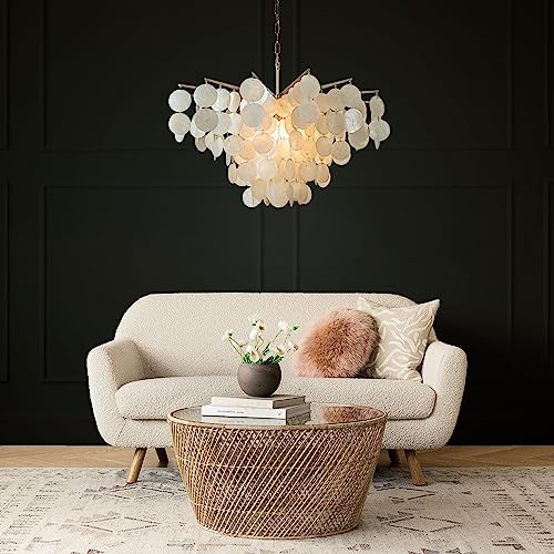 ALOADECOR 6-Light 30" Cone Shape 5-Tier Coastal Capiz Shells Chandelier with Antique Gold Metal Farmhouse Natural Seashell for Dining Room Living Room - Image 6