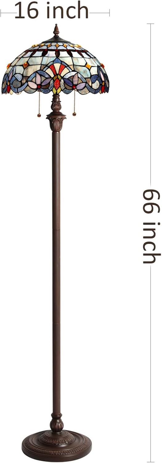 Review Discount Capulina Tiffany Floor Lamp 2-Light 16 Wide Victorian Mission Style Shade Vintage Industrial Blackish Bronze Pole Standing Light for Living Room Bedroom