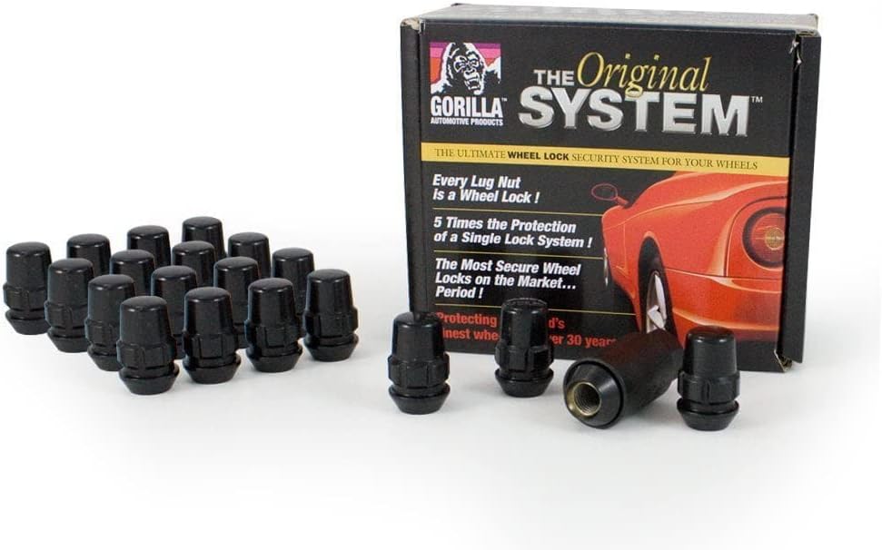 GORILLAAutomotive 71633NBC "The System" Acorn Black Chrome Wheel Locks (12mm x 1.50 Thread Size) - For 5 Lug Wheels