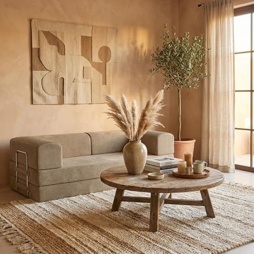 Boneless Couch Sofa Bed - 82' Modular Corduroy Convertible Sleeper Sofa for Living Room – 3 Seater Folding Couch Bed, Pet-Friendly Removable Washable Covers, CertiPUR-US Foam | Tuft&Finch- Latte Brown