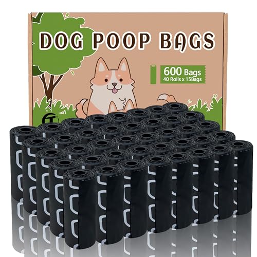 AiTodos® 600 pezzi Sacchetti Cane Cacca, Nero-31 * 22 cm, Materiale in Polietilene, Portatili - Sacchetti Lgienici per Cani(40 Rotoli, 15 per Rotolo)