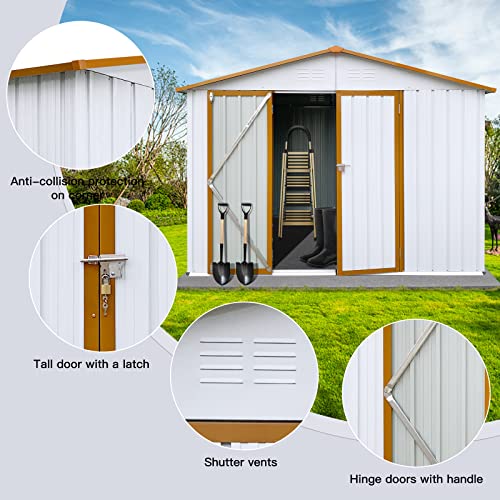 Evedy Metal Garden Sheds, 6X8 Ft Outdoor Storage Sheds, Steel Utility Tool Shed Storage House With Door & Lock, Metal Sheds Outdoor Storage For Backyard Garden Patio Lawn White #TOP4