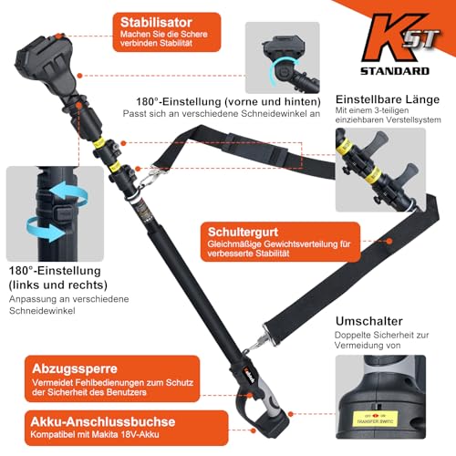 Kebtek Lang Teleskopstiel Verlängerung für B05540, B06640 Elektrische Gartenschere, Teleskopstange 4,2-8,2 ft für Astschere Akku Gartenarbeit Baum hohen Zweig Erweiterte Schneidreichweite B0-Pole