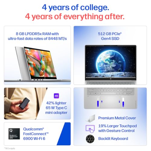 Image of HP Omnibook 3, Snapdragon X Processor 45 Tops (8GB LPDDR5x,512GB SSD) 2K WUXGA, 14'' /35.6cm, Win 11, M365*Office 24,Silver,1.42kg, hz0056QU, Lighter mini Charger, FHD IR Camera, Next Gen AI Laptop