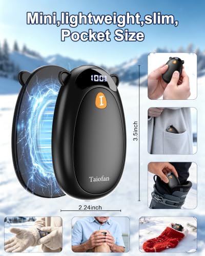 Taiofan Electric Hand Warmers Rechargeable - [with LED Display] | 2 Pack Magnetic Cute Bear Stocking Stuffers, Gifts for Christmas Men Women Teens Kids, Hunting Essentials,Black - image 5