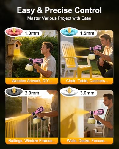 Image of Paint Sprayer, HVLP Spray Gun with Cleaning & Blowing Joints, 4 Nozzle Sizes & 3 Spray Patterns, Easy to Clean, for Furniture, Cabinets, Decks, Walls, Doors, DIY Projects, etc.