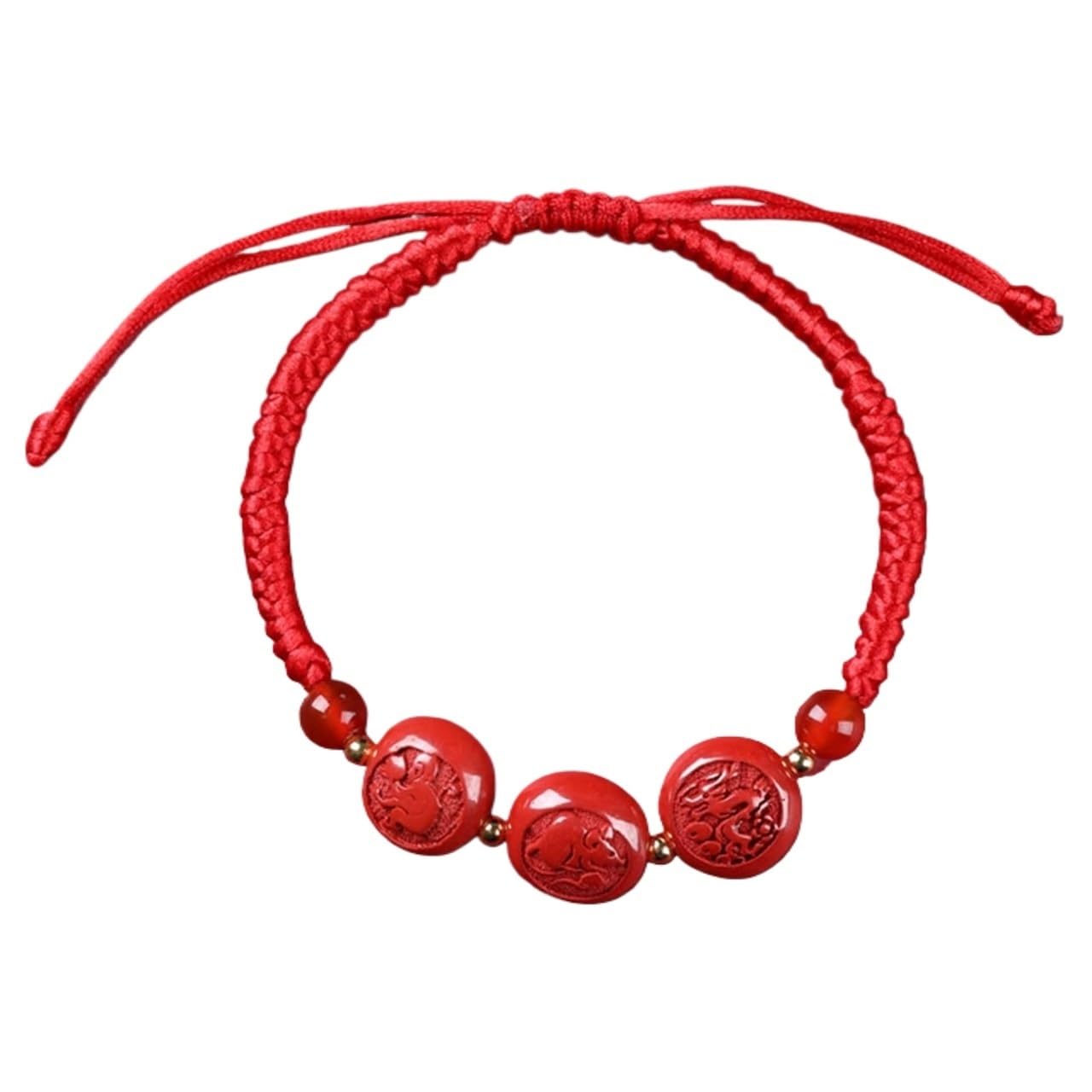 Nzpost Monkey Rat Dragon_agate Bracelet, Natural Cinnabar Carved Zodiac S Lucky Charm Hand Woven Rope Red String Adjustable Bracel